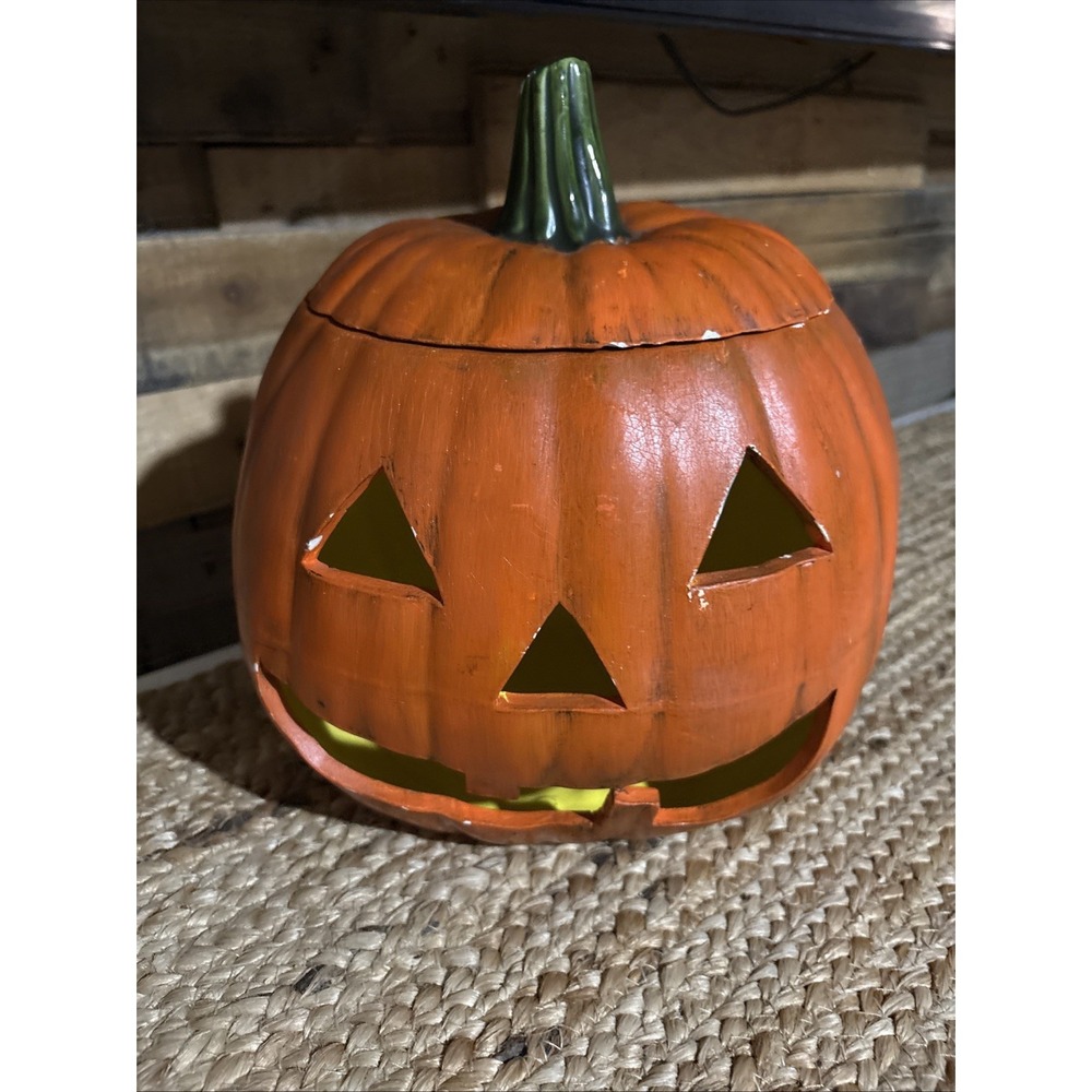 Vtg Ceramic 1970s Pumpkin Jack O Lantern 9" Table Decor Halloween